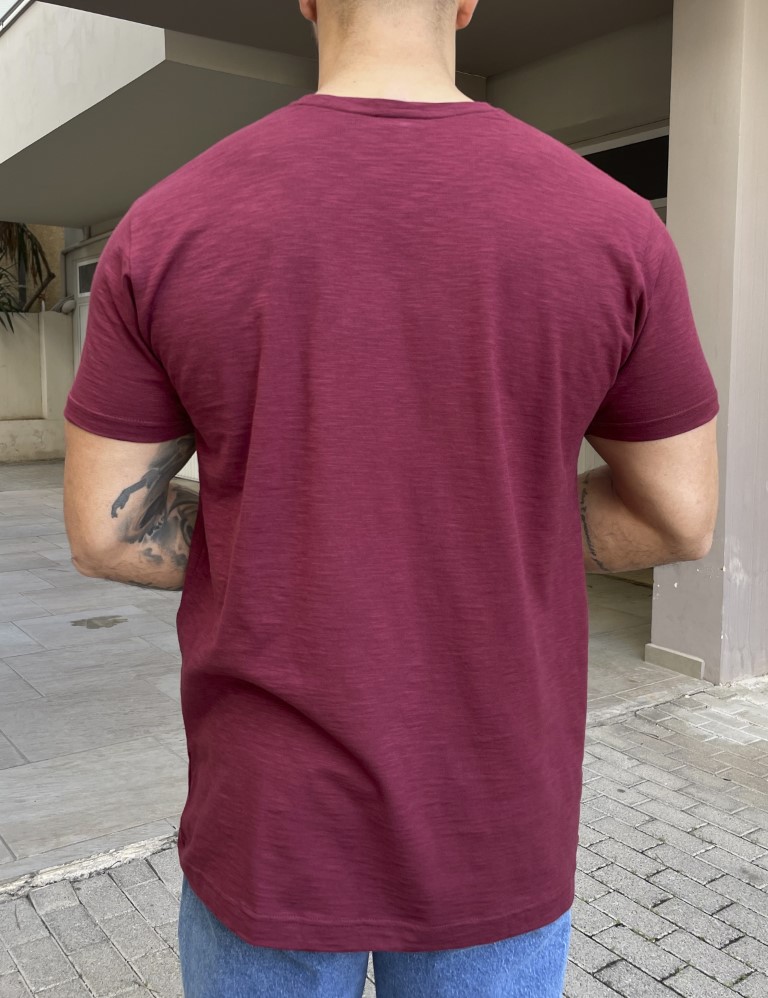 Everbest ανδρική μπορντό φλάμα κοντομάνικη μπλούζα με τύπωμα 24814K φωτογραφία